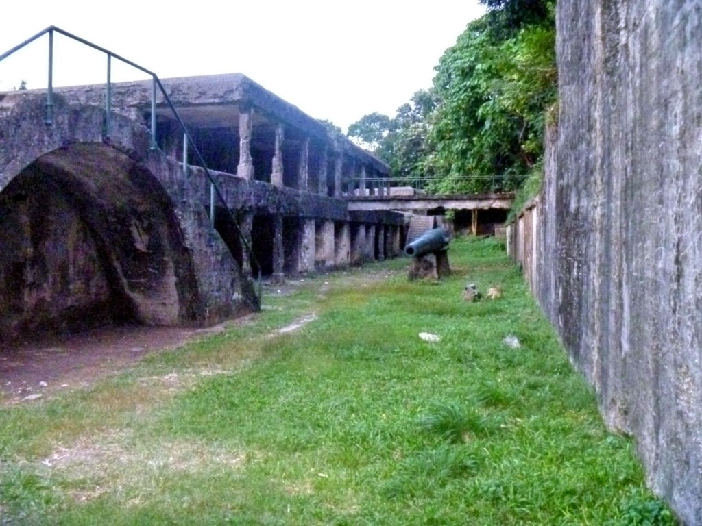 The massive concrete parapets