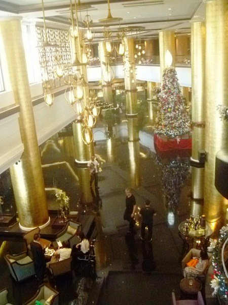 The impressive lobby with its gold leaf-covered columns