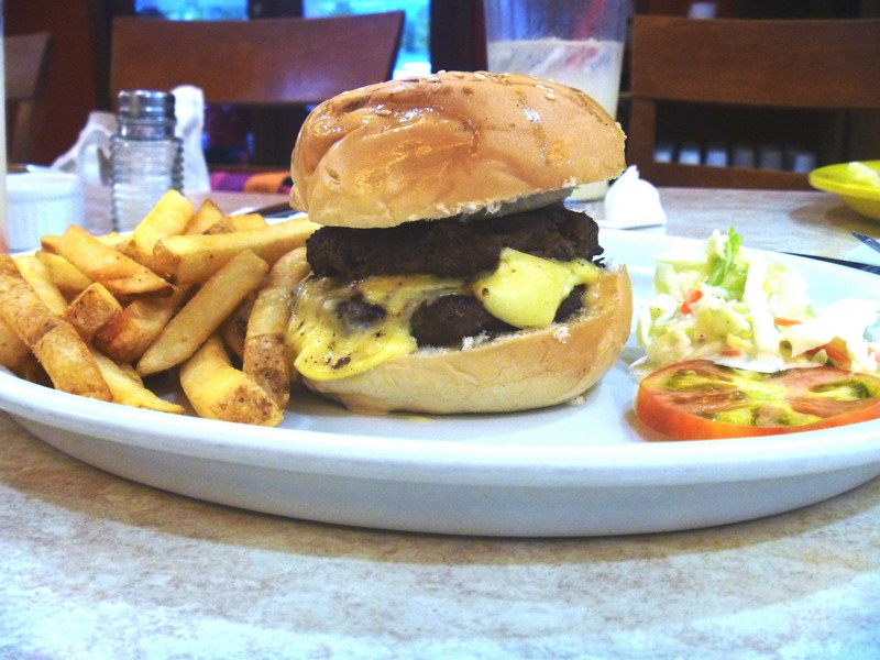 Meat Plus Burger with French fries, coleslaw and veggies